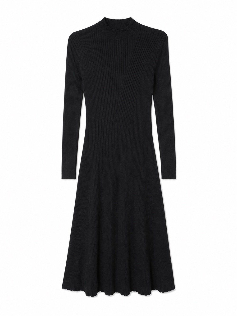 Calvin Klein Jeans Black Ribbed Long-Sleeve Midi Dress